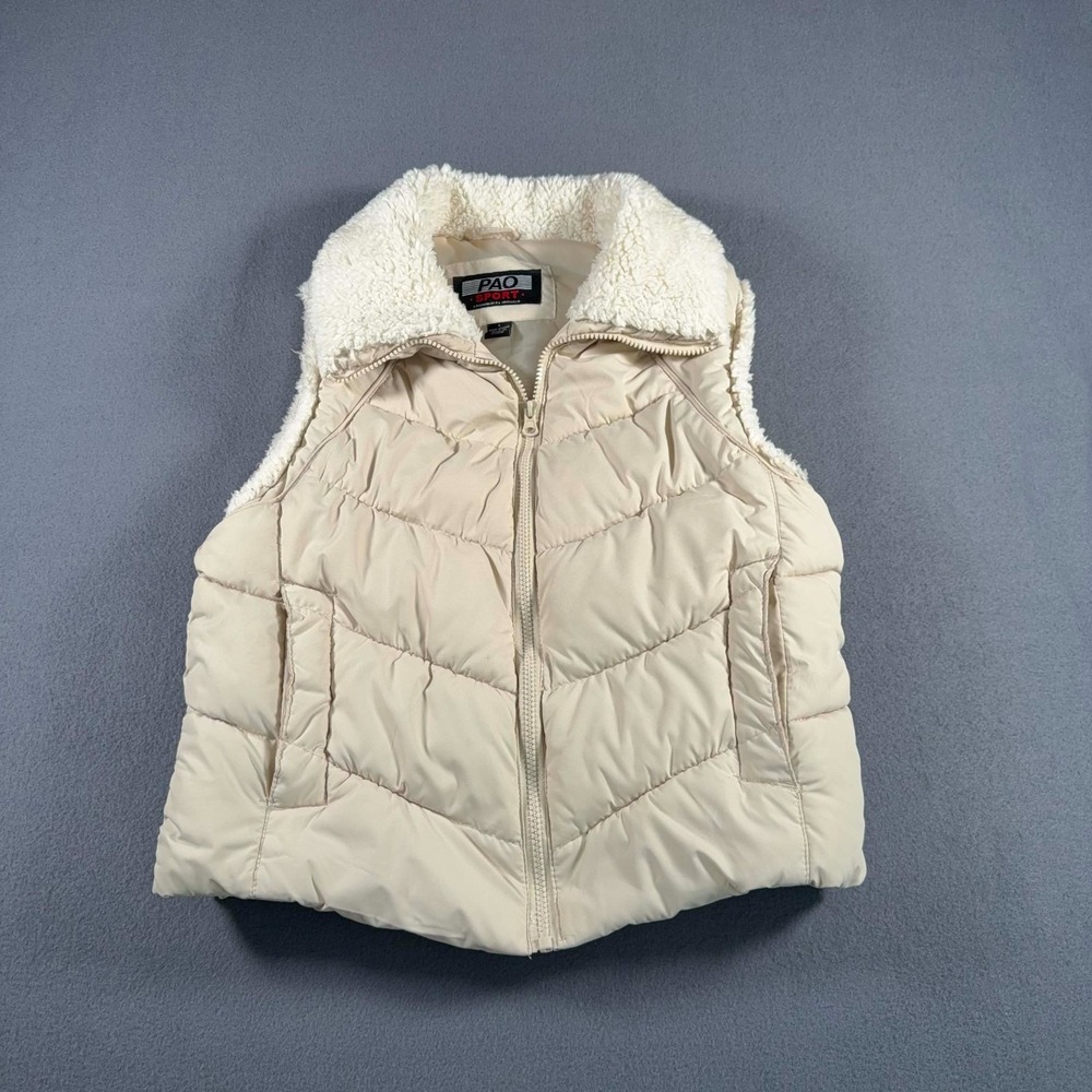 PAO Sport Ivory Cream Puffer Zip Up Vest with Faux Fur Girls Size Large